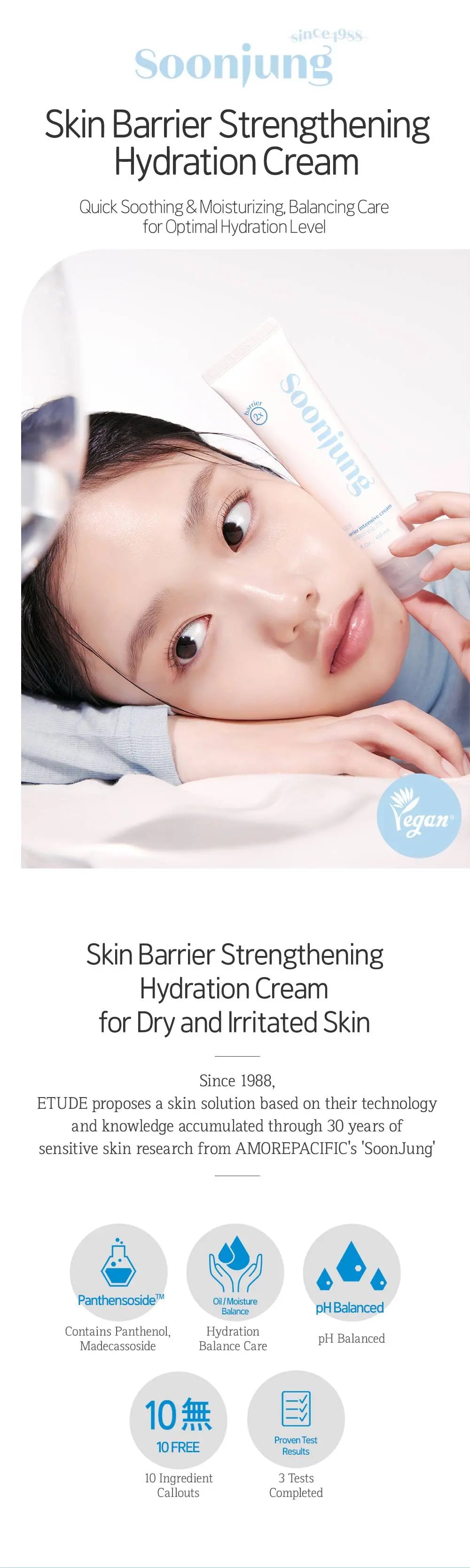 ETUDE SoonJung 2x Barrier Intensive Cream, hydraterende crème voor de droge en geïrriteerde huid, vegan