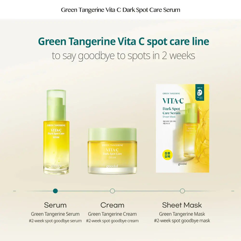 Goodal Green Tangerine Vita C Dark Spot Care Serum in de Green Tangerine lijn met crème en sheetmasker