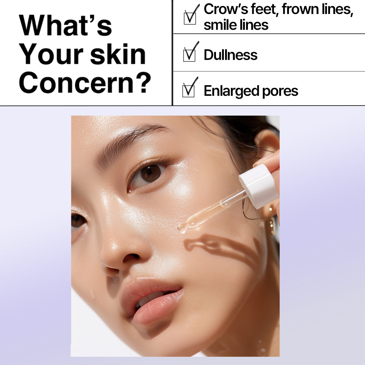 Model brengt heimish RX Retinol Bakuchiol Booster Oil aan, voor kraaienpootjes, fronsrimpels, lachlijnen, een doffe huid en vergrote poriën