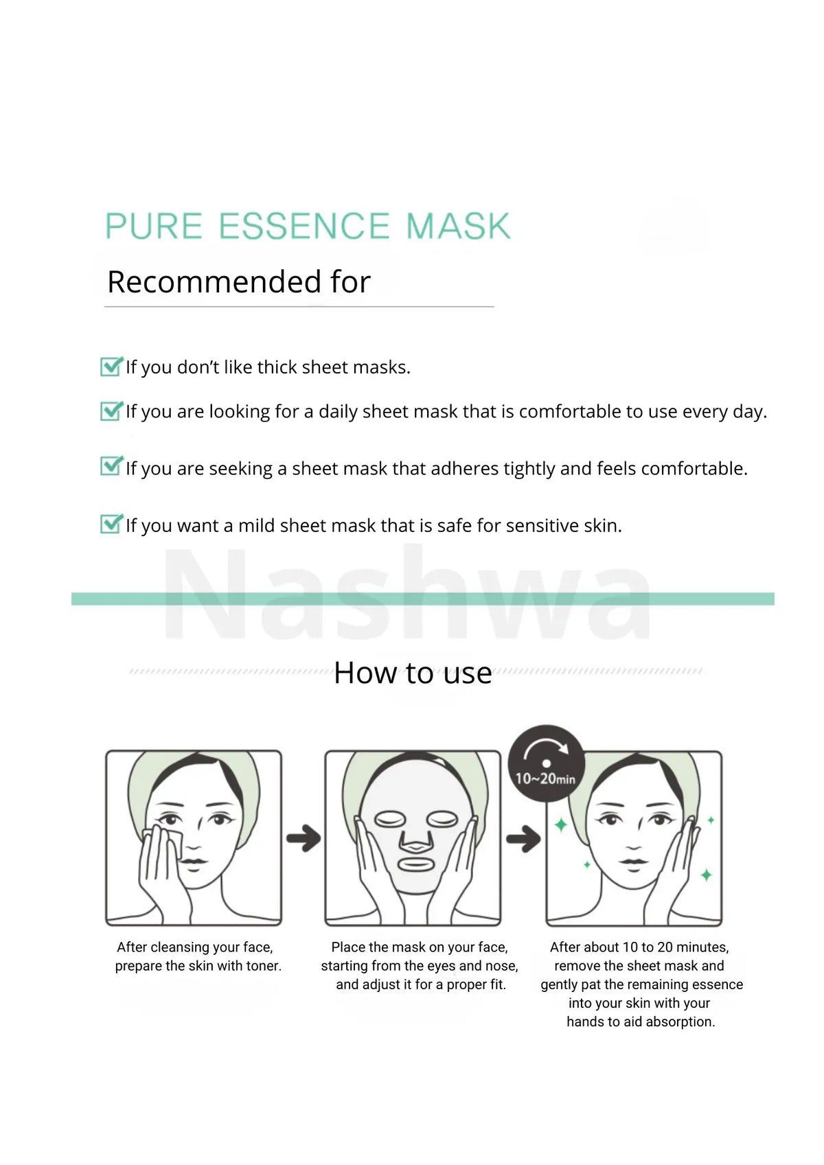 Holika Holika Pure Essence Mask Sheet Lemon, aanbevolen gebruik: 10 tot 20 minuten laten intrekken