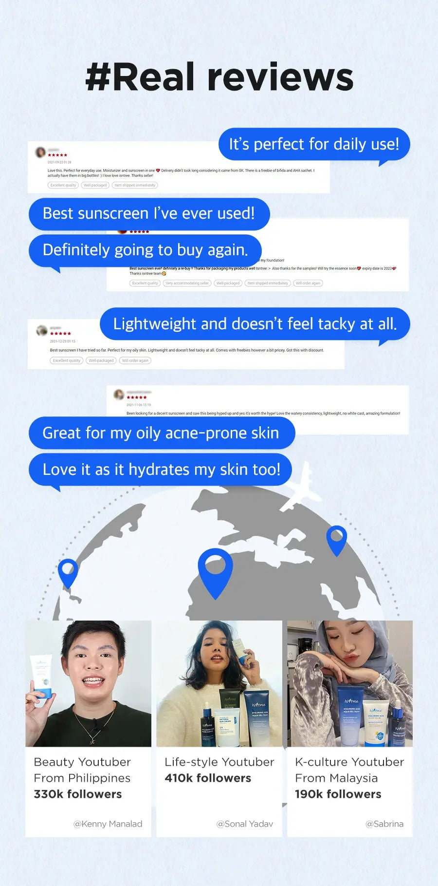 Isntree Hyaluronic Acid Watery Sun Gel SPF50+ PA++++, reviews van gebruikers wereldwijd