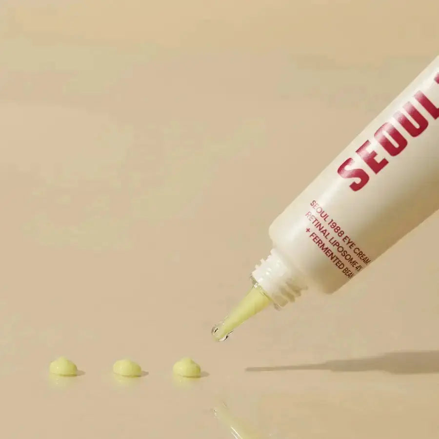 K-SECRET SEOUL 1988 Eye Cream: Retinal Liposome 4% + Fermented Bean, tube met druppeltjes crème