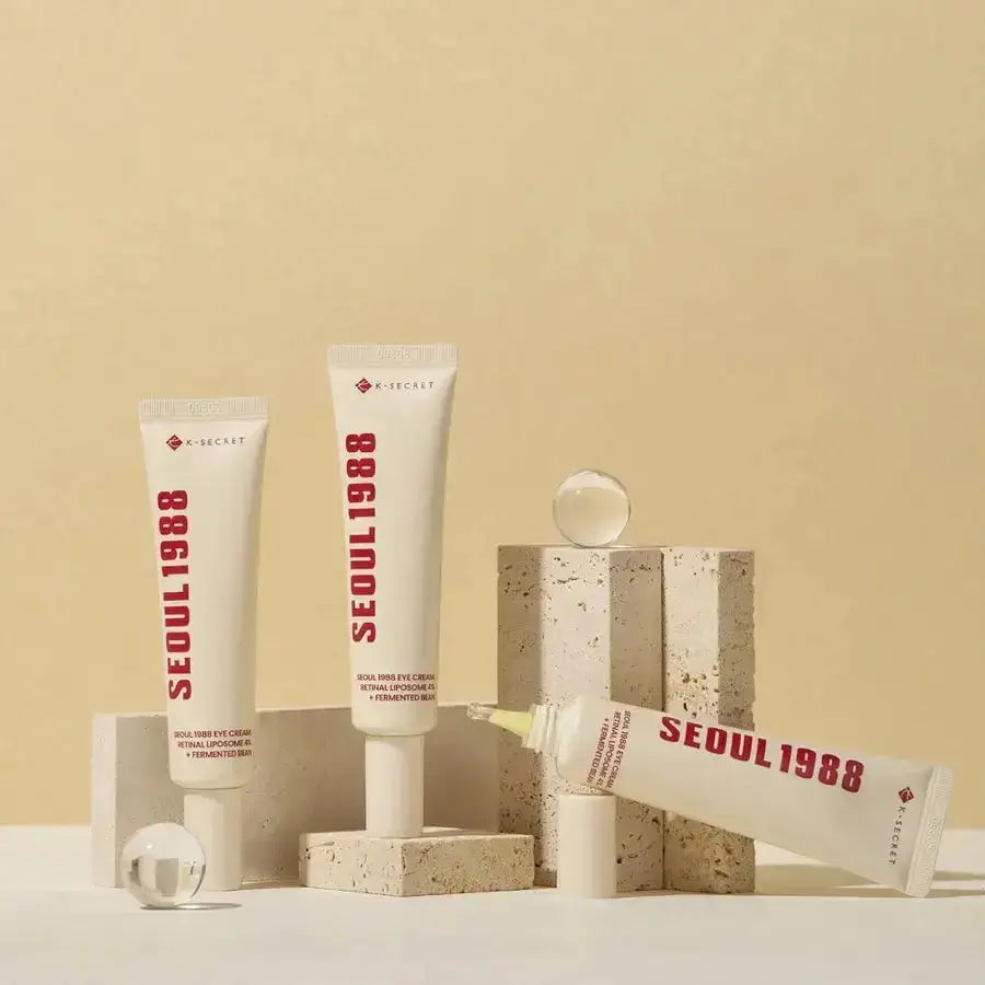 K-SECRET SEOUL 1988 Eye Cream: Retinal Liposome 4% + Fermented Bean, tubes tussen stenen blokjes