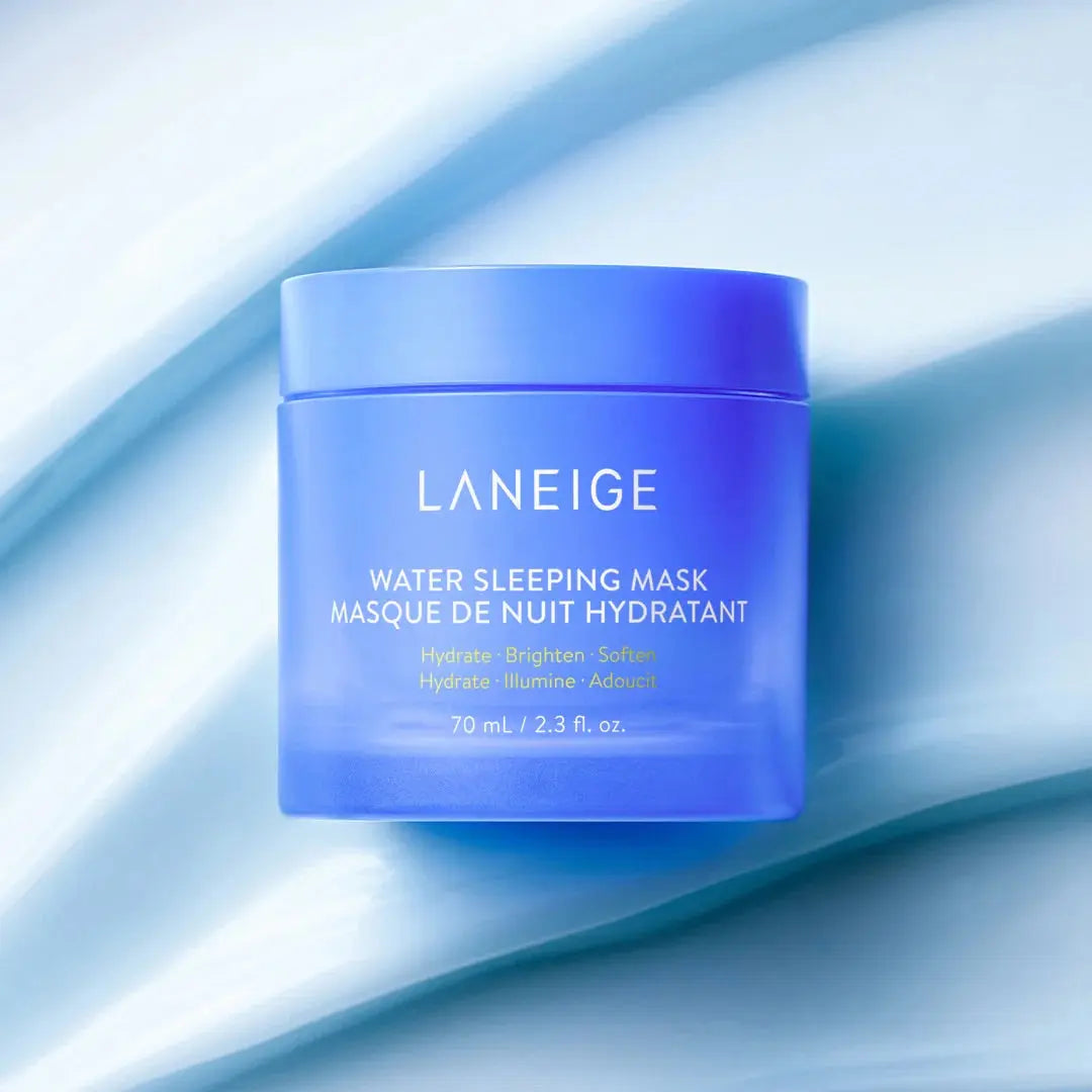 LANEIGE Water Sleeping Mask 70 ml in blauwe pot op gel-textuur