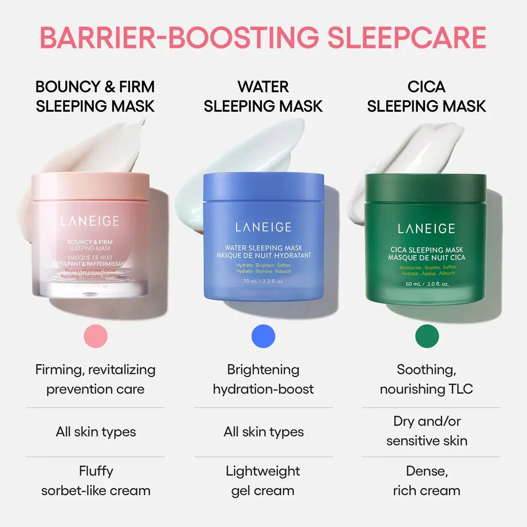 LANEIGE Water Sleeping Mask vergeleken met de Bouncy & Firm en Cica Sleeping Mask
