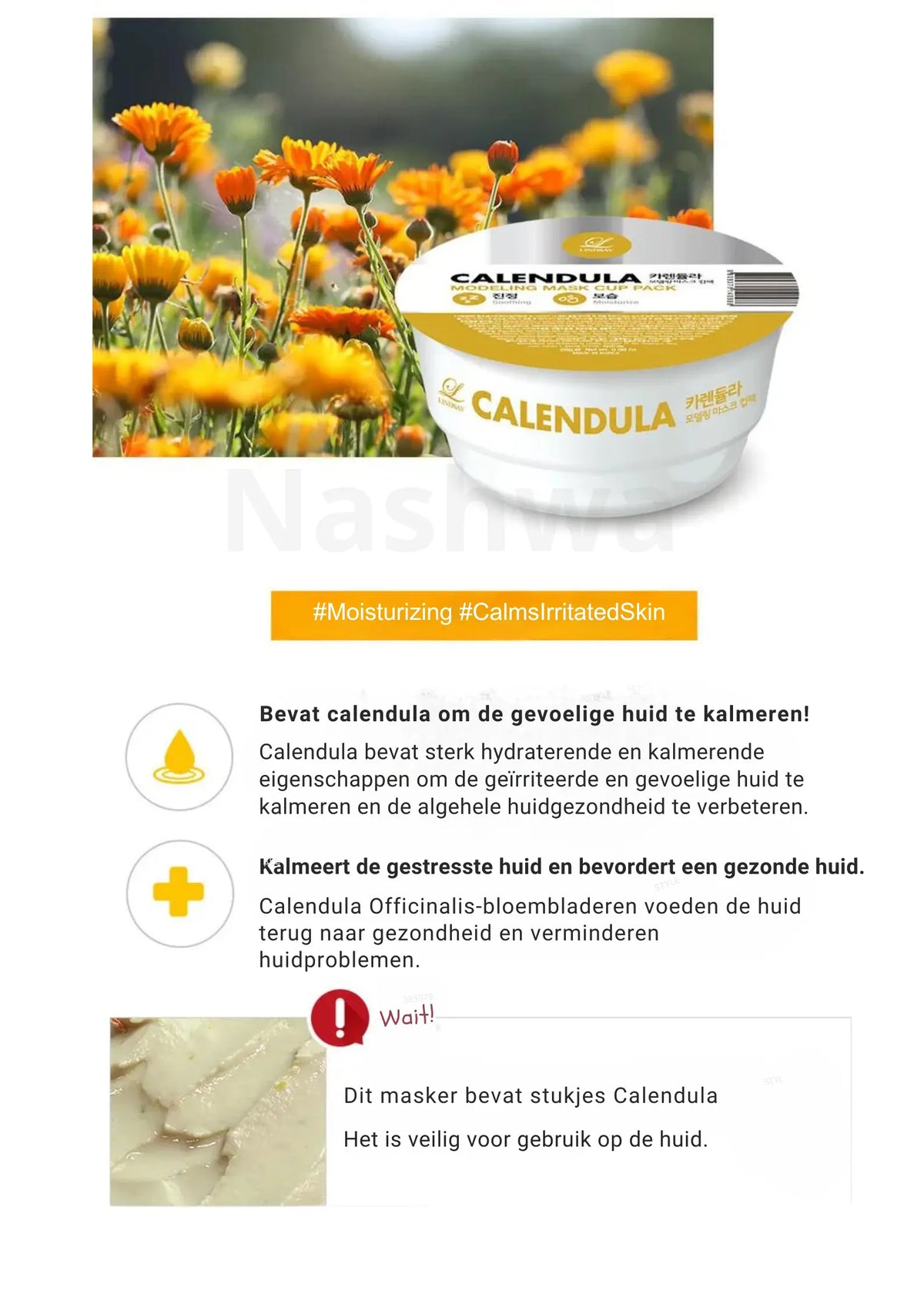 LINDSAY Modeling Mask Cup Pack Calendula met calendula om de gevoelige huid te hydrateren en te kalmeren