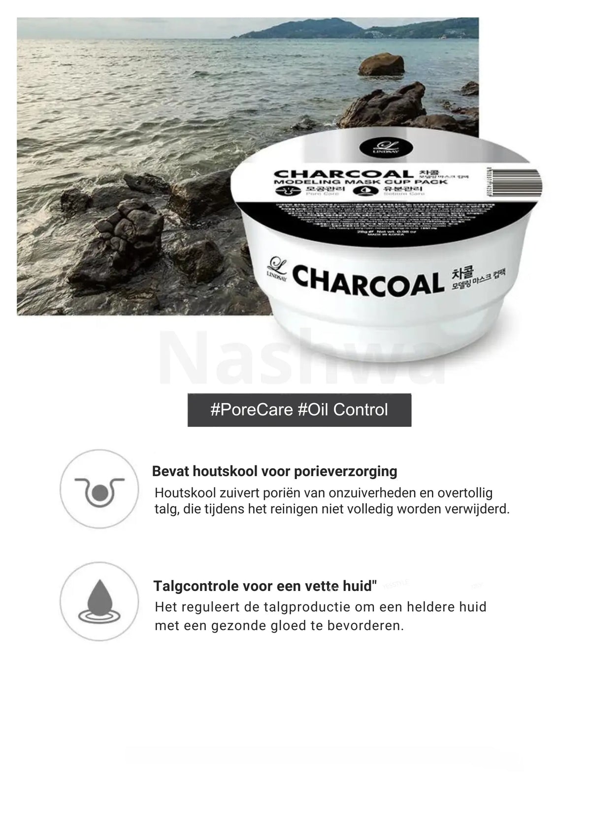 LINDSAY Modeling Mask Cup Pack Charcoal met houtskool voor porieverzorging en talgcontrole