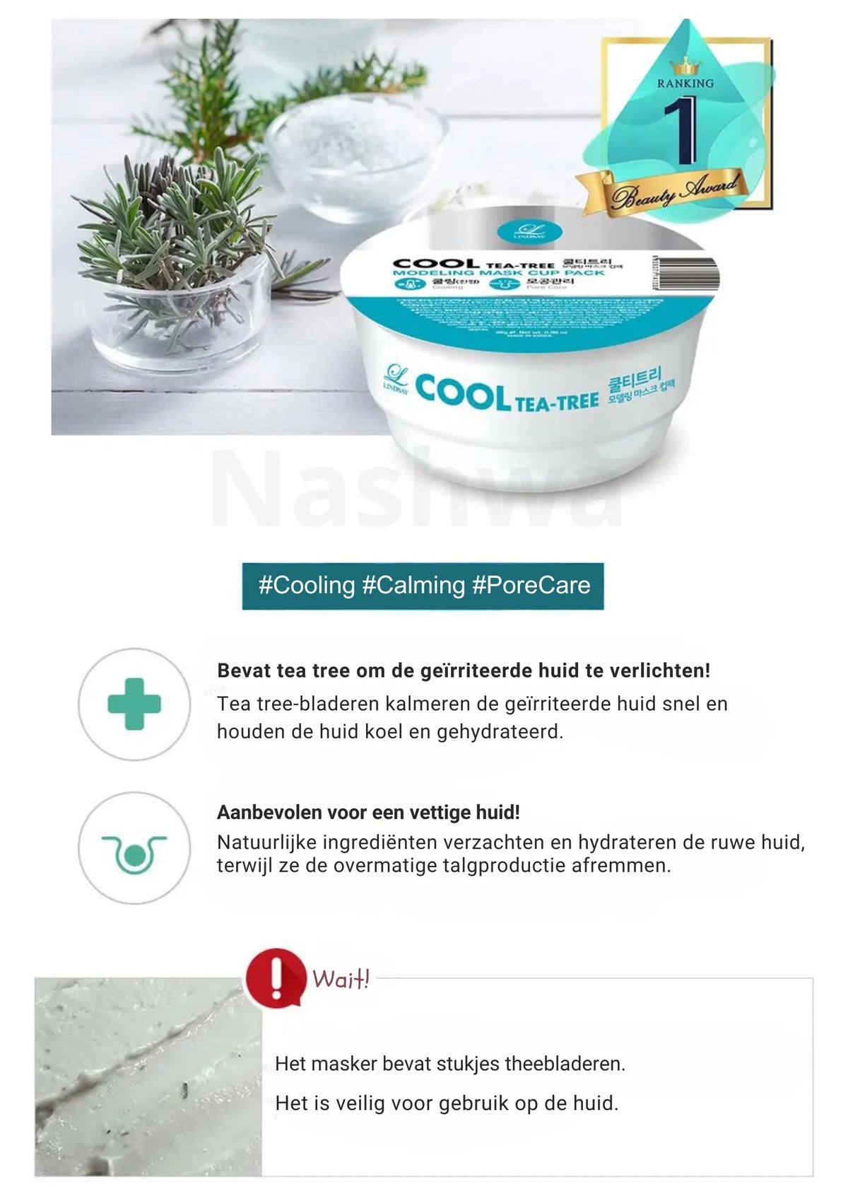 LINDSAY Modeling Mask Cup Pack Cool Tea-Tree met tea tree voor koeling, kalmering en porieverzorging