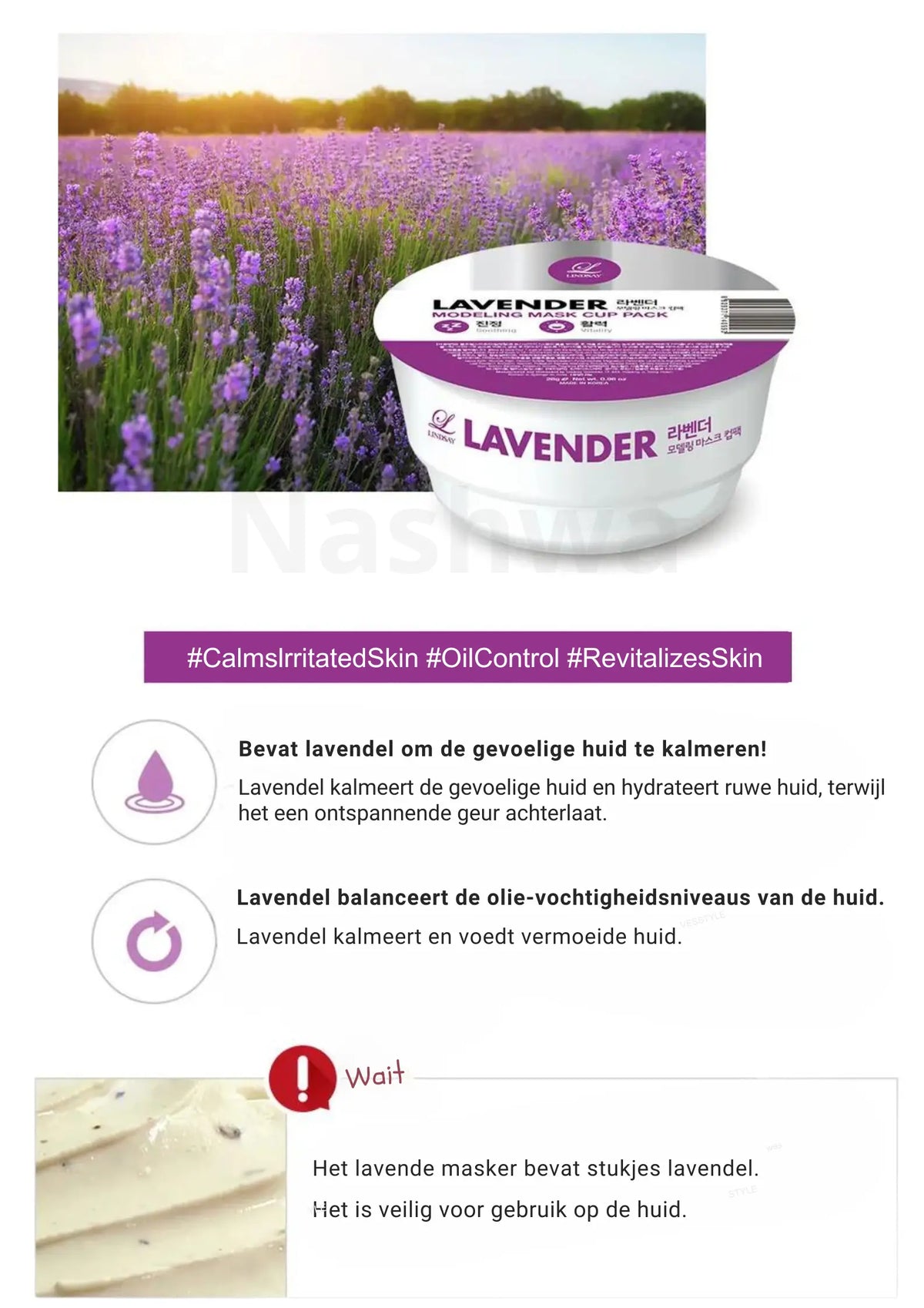 LINDSAY Modeling Mask Cup Pack Lavender met lavendel om de gevoelige huid te kalmeren en de olie-vochtbalans te herstellen