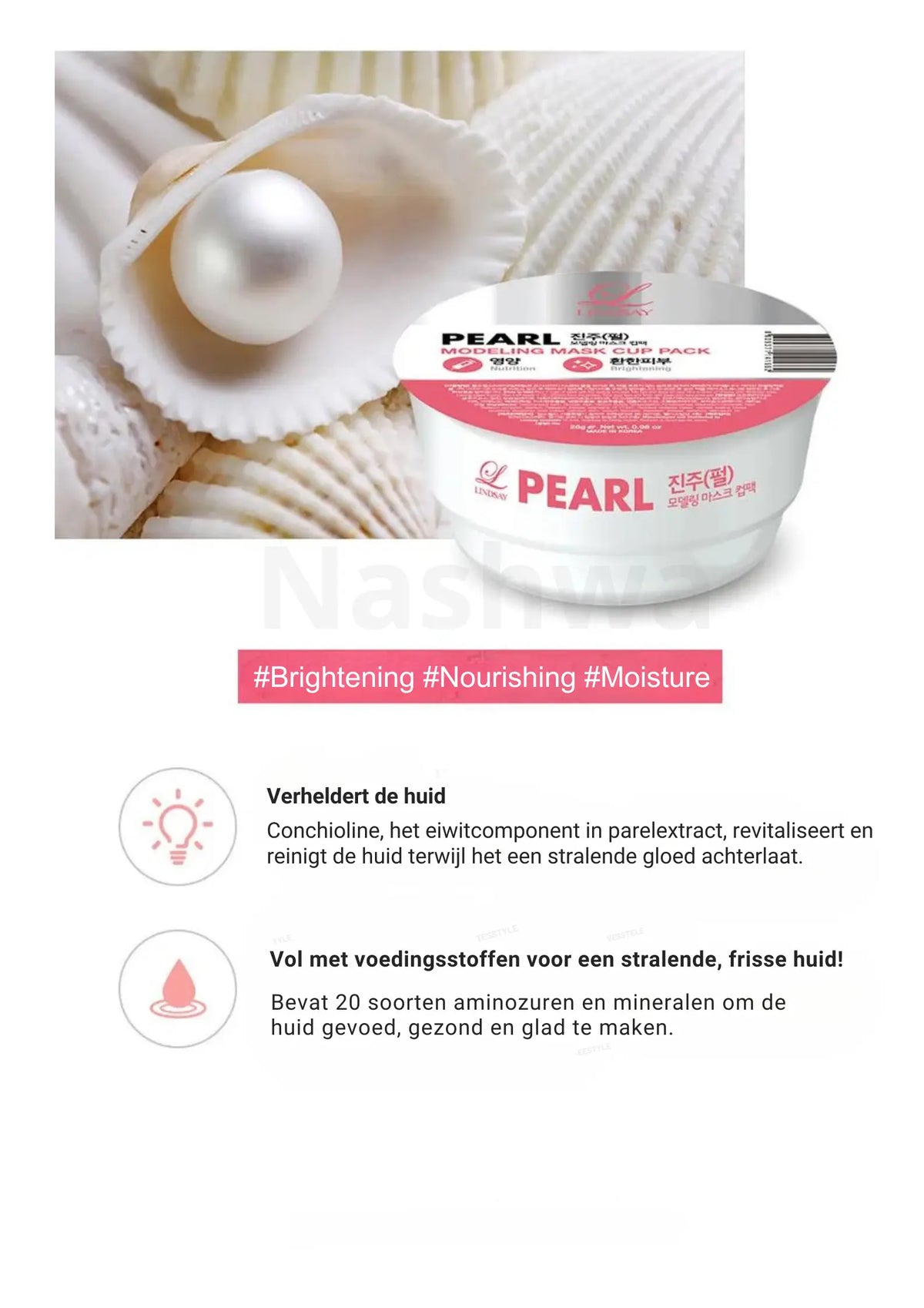 LINDSAY Modeling Mask Cup Pack Pearl met parelextract voor een stralende, gevoede en gehydrateerde huid