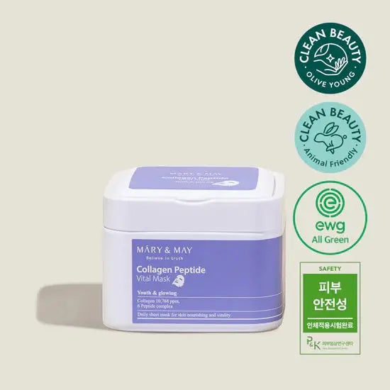 Mary & May Collagen Peptide Vital Mask, pot met keurmerken Clean Beauty en EWG All Green