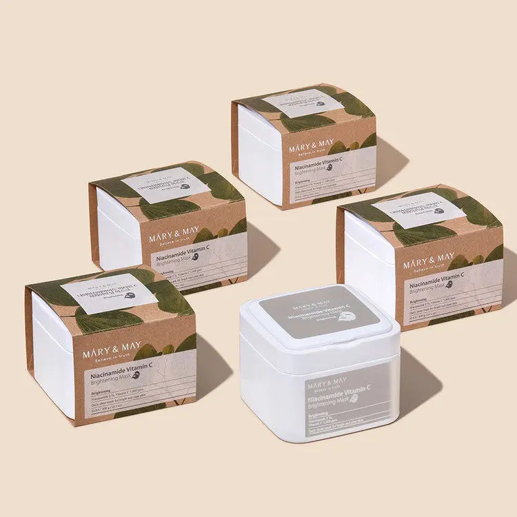 Mary & May Niacinamide Vitamin C Brightening Mask, pot met vier doosjes