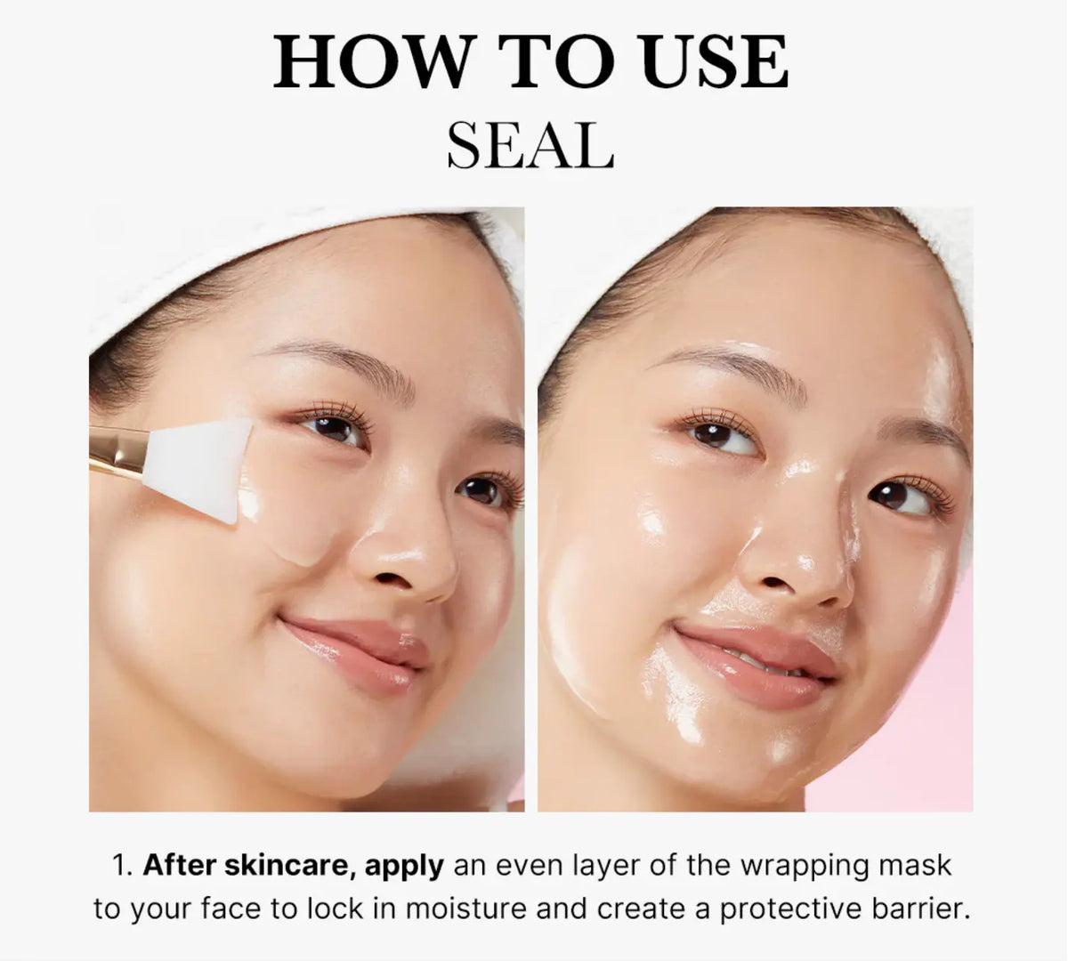 Medicube Collagen Night Wrapping Mask, gebruik stap 1: na de skincare een gelijkmatige laag aanbrengen