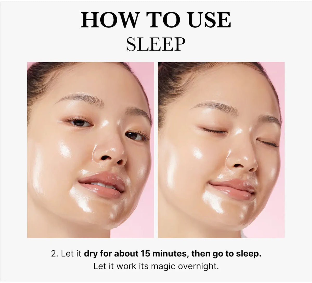 Medicube Collagen Night Wrapping Mask, gebruik stap 2: ongeveer 15 minuten laten drogen en gaan slapen
