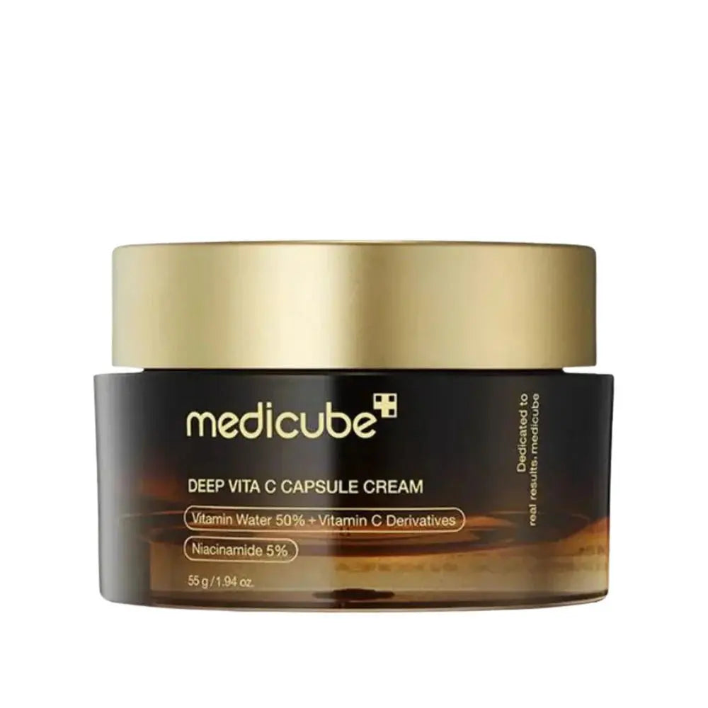 Medicube Deep Vita C Capsule Cream 55 g in bruine pot met gouden deksel