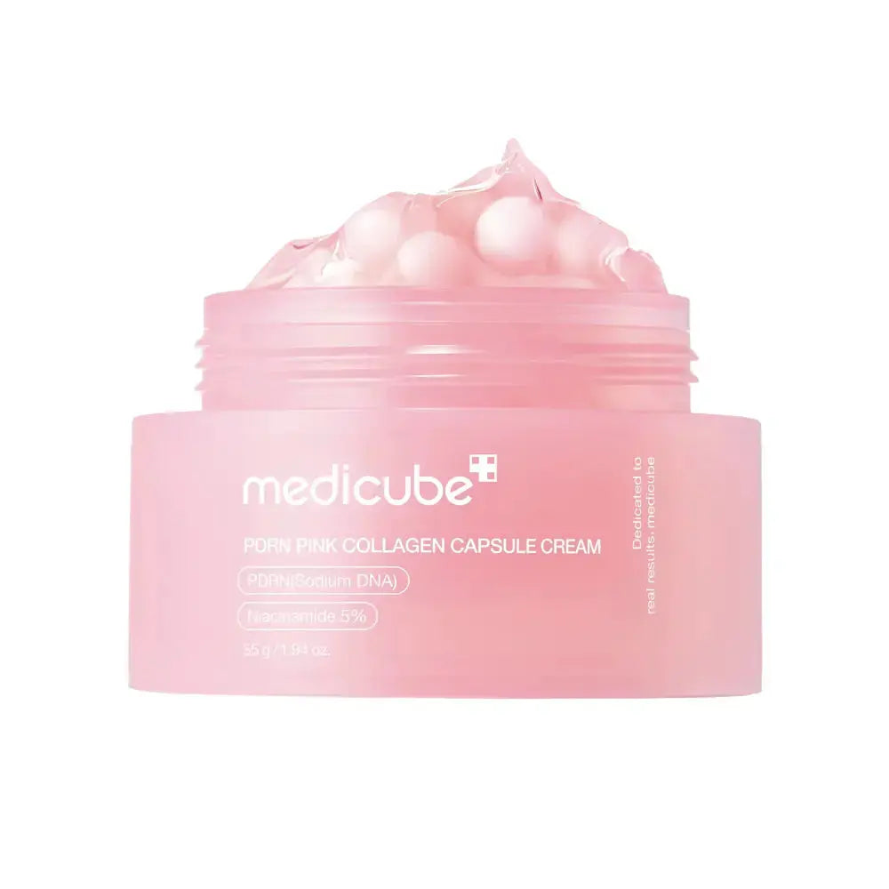 Medicube PDRN Pink Collagen Capsule Cream 55 g in roze pot met roze capsules