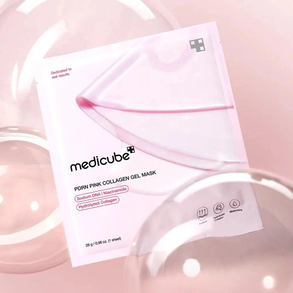 Medicube PDRN Pink Collagen Gel Mask, verpakking tussen doorzichtige bollen