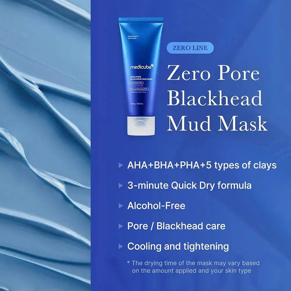 Medicube Zero Pore Blackhead Mud Mask met AHA, BHA, PHA en 5 soorten klei, droogt in 3 minuten, zonder alcohol