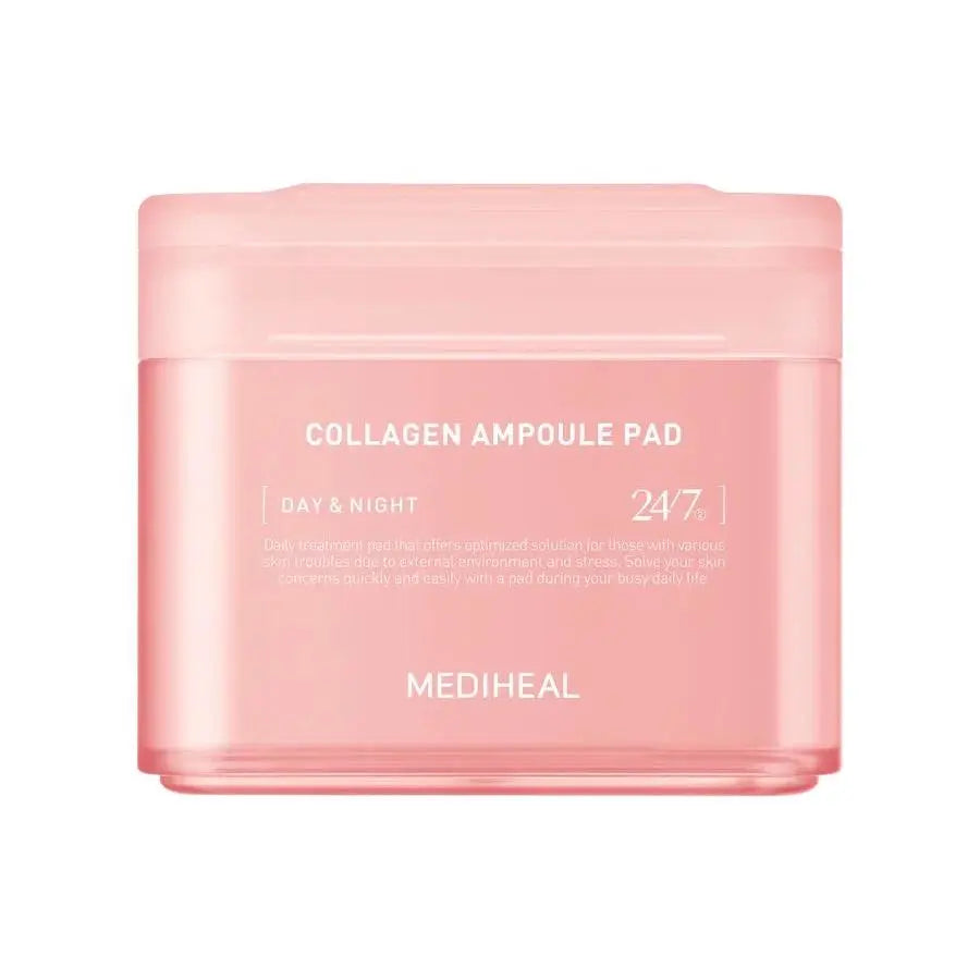 Mediheal Collagen Ampoule Pad, roze pot met tonerpads voor dag en nacht