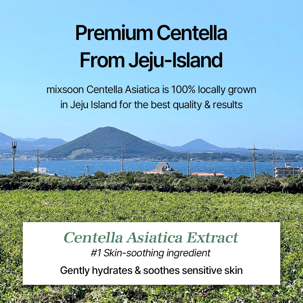 Infographic: de Centella Asiatica in mixsoon Cleansing Water komt van het eiland Jeju