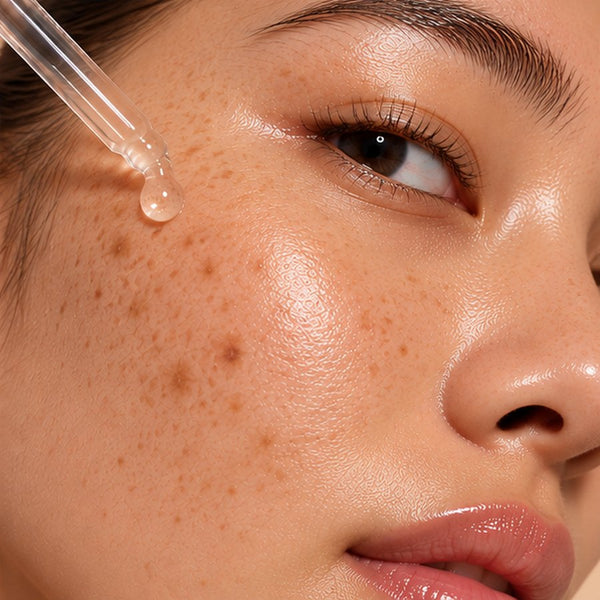 Nashwa skincare voor pigmentvlekken: serum op een huid met vlekjes