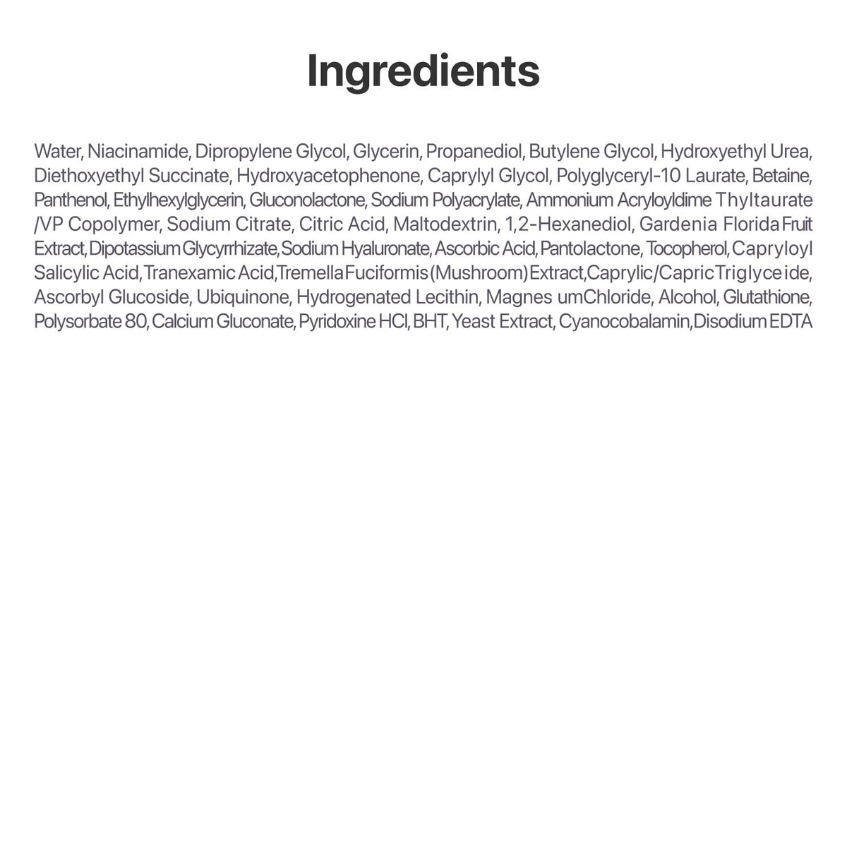 Numbuzin No.5 Vitamin-Niacinamide Concentrated Pad, volledige ingrediëntenlijst