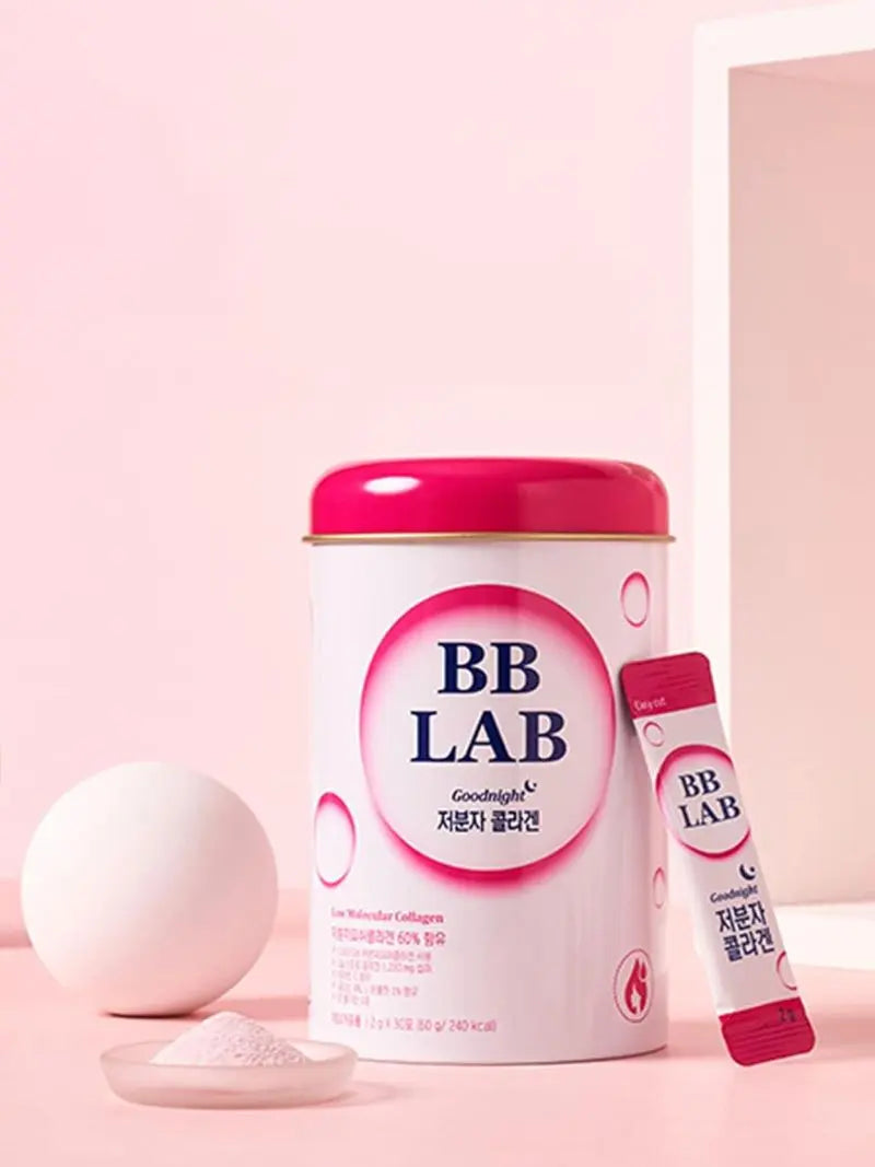Nutrione BB LAB Goodnight Low Molecular Collagen, blik met een stick en poeder