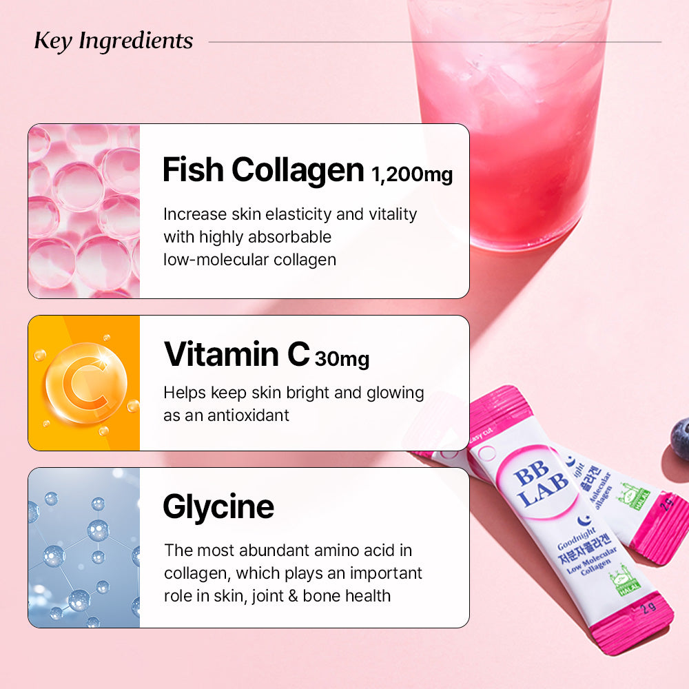 Nutrione BB LAB Goodnight Low Molecular Collagen met viscollageen, vitamine C en glycine