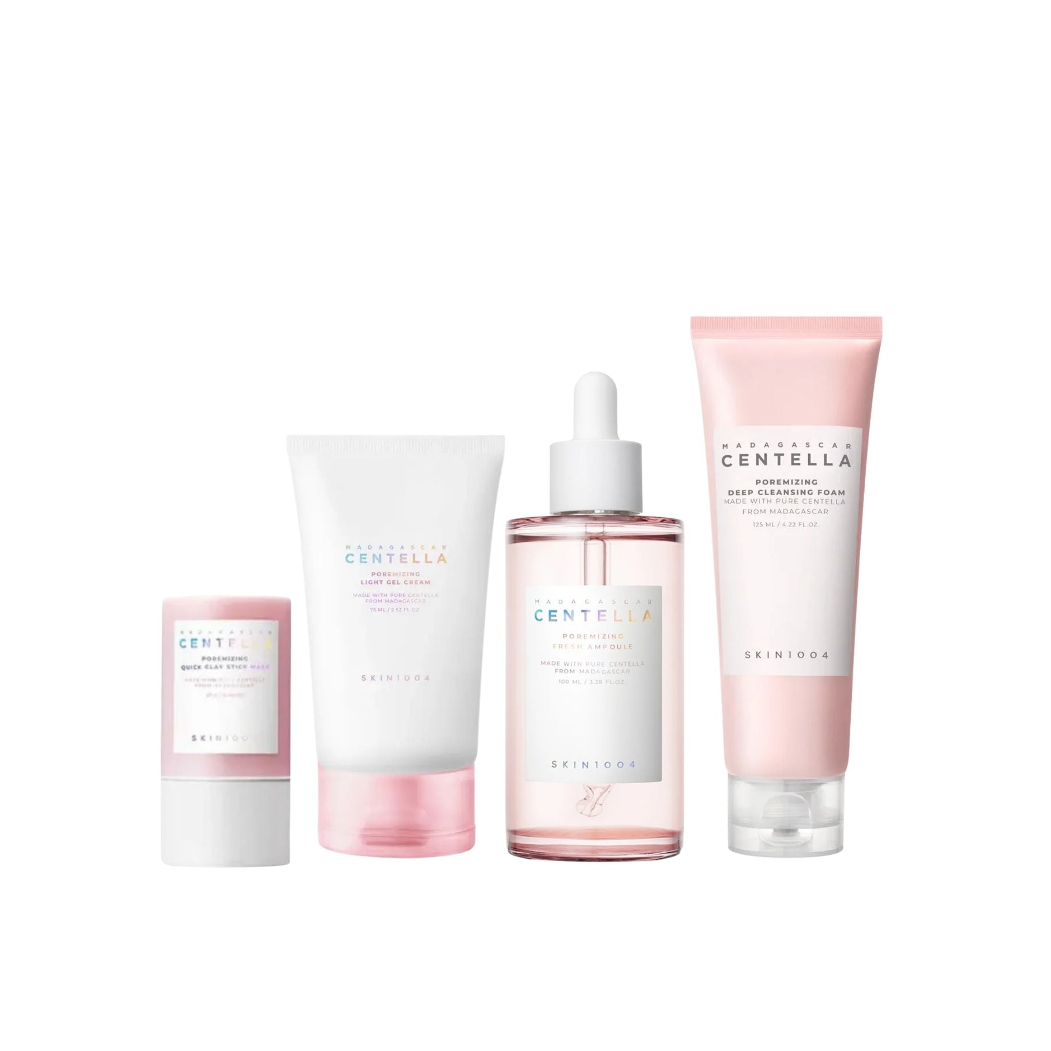 SKIN1004 Poremizing Routine Set met deep cleansing foam, quick clay stick mask, fresh ampoule en light gel cream