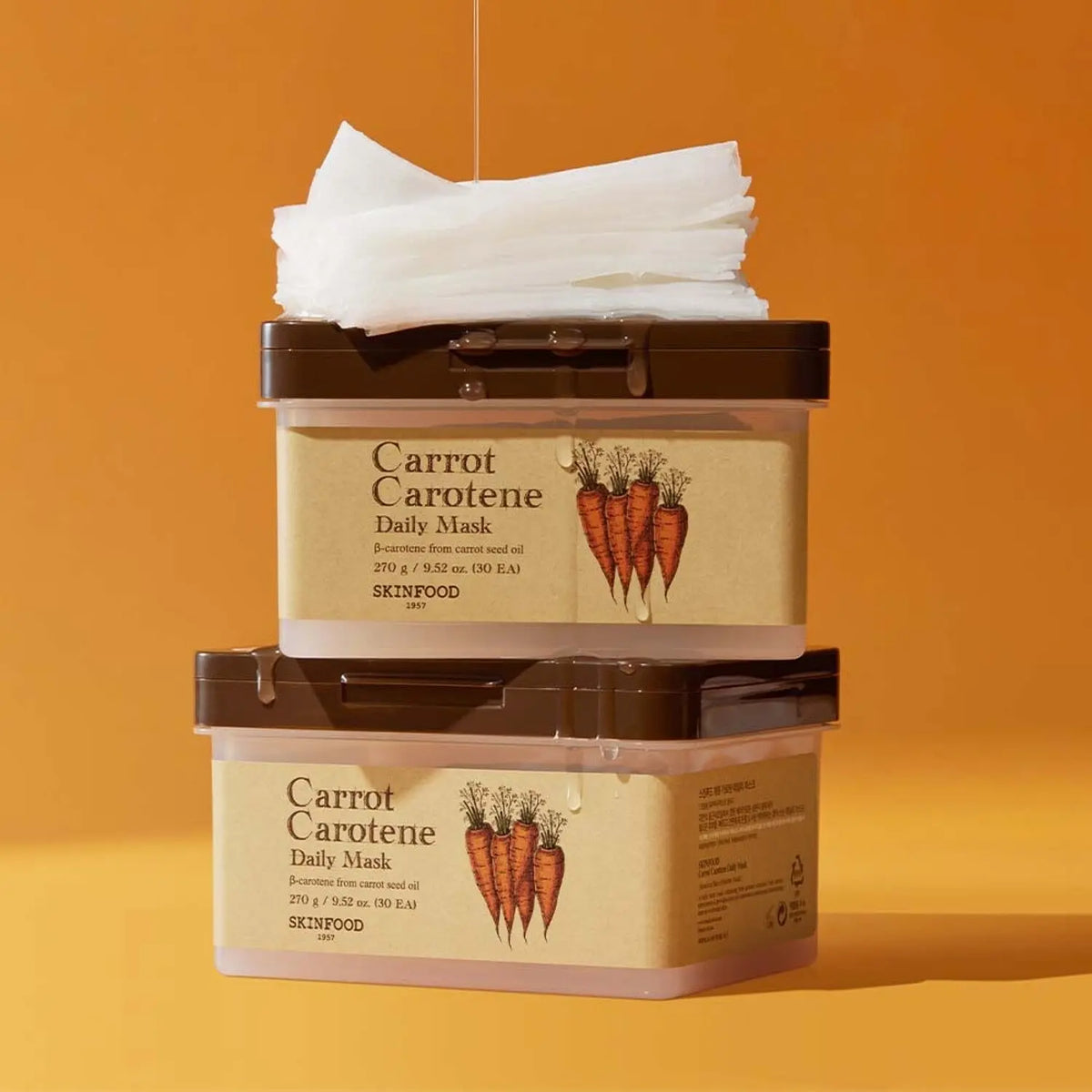 SKINFOOD Carrot Carotene Daily Mask, gestapelde dozen met een losse pad