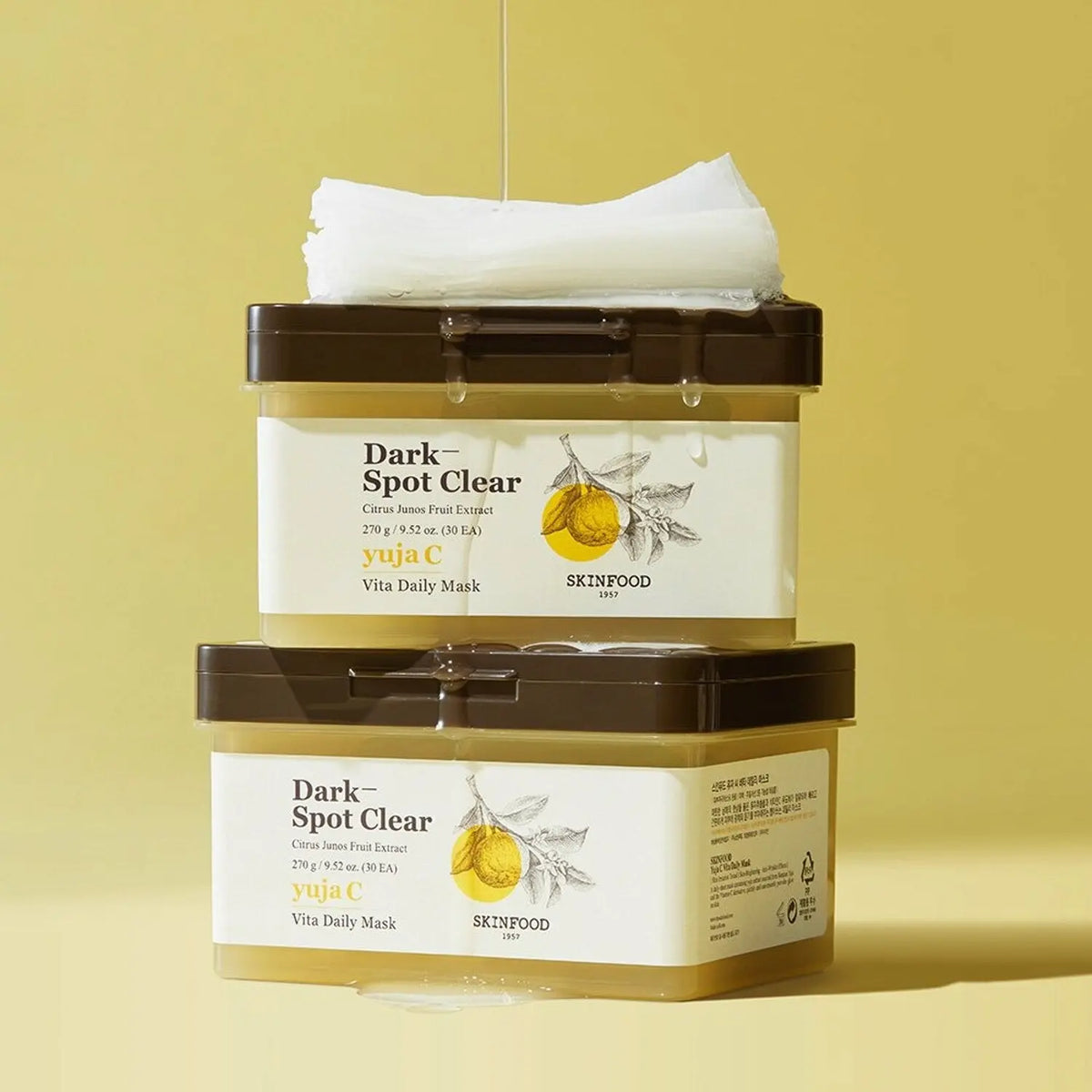 SKINFOOD Yuja C Vita Daily Mask, gestapelde dozen met een losse pad