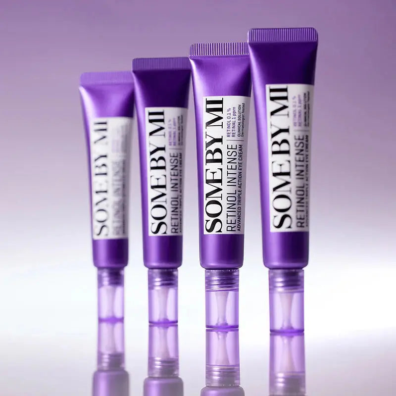 SOME BY MI Retinol Intense Advanced Triple Action Eye Cream, vier tubes naast elkaar