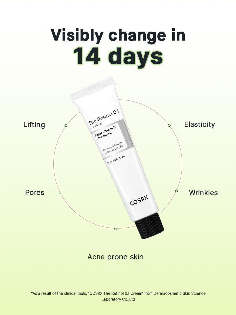 COSRX The Retinol 0.1 Cream, door het merk getest op lifting, elasticiteit, poriën en rimpels in 14 dagen