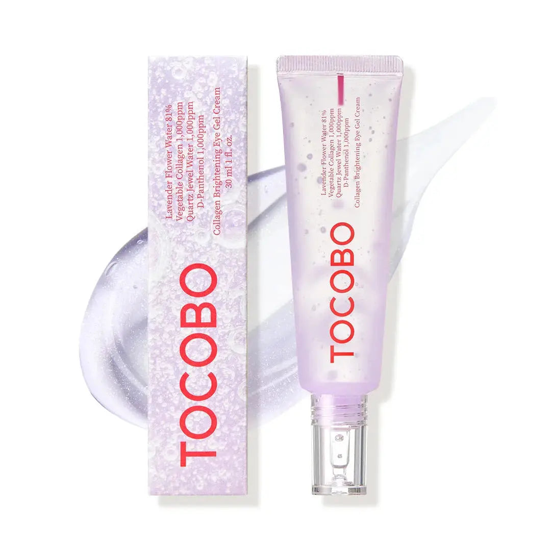 TOCOBO Collagen Brightening Eye Gel Cream 30 ml, tube met doosje en een veeg gel