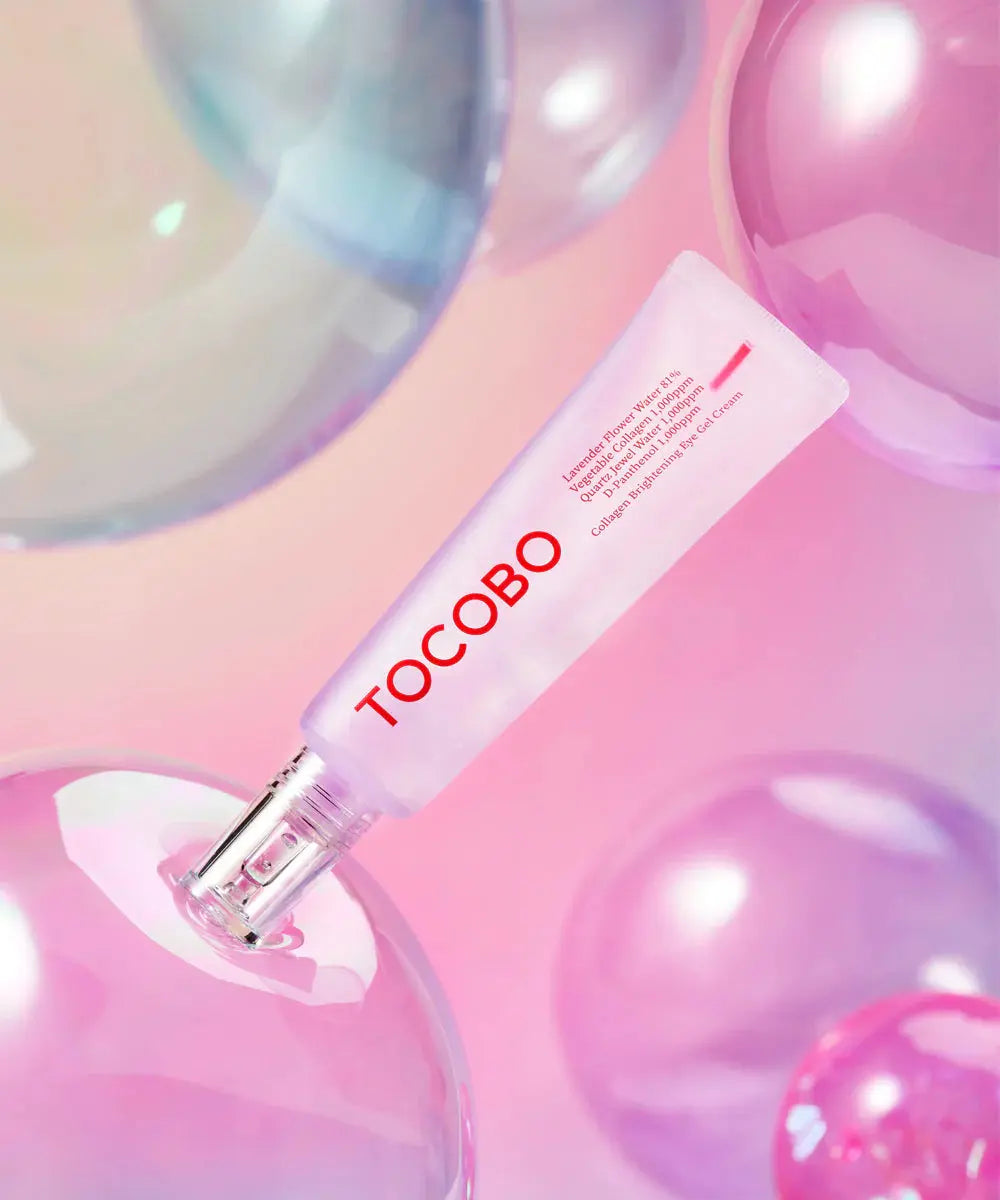 TOCOBO Collagen Brightening Eye Gel Cream, tube tussen glinsterende bollen