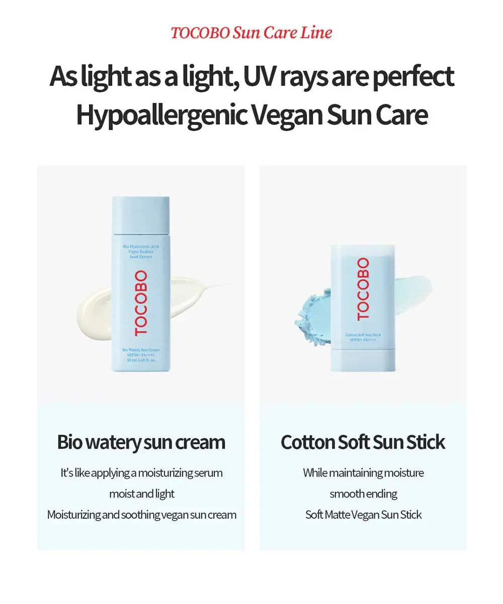TOCOBO Cotton Soft Sun Stick SPF50+ PA++++ in de TOCOBO zonlijn met de Bio Watery Sun Cream