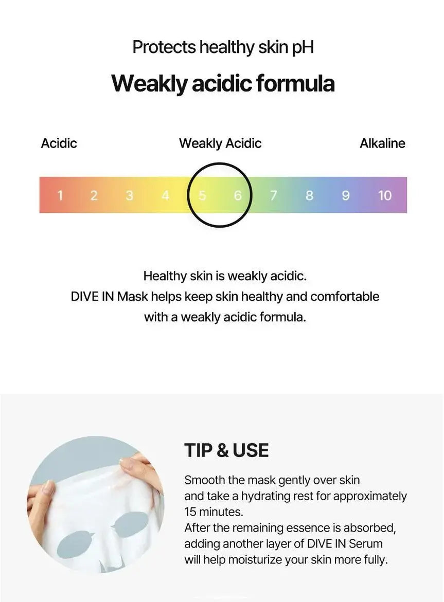 Torriden DIVE IN Low Molecular Hyaluronic Acid Mask, licht zure formule en tip: 15 minuten laten intrekken